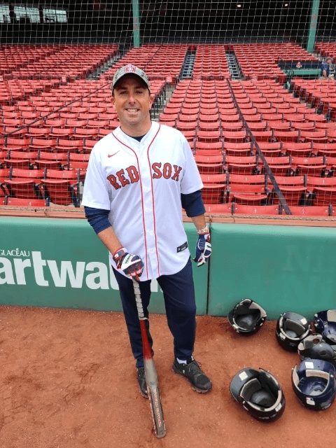 Peter at bat on the Fenway field